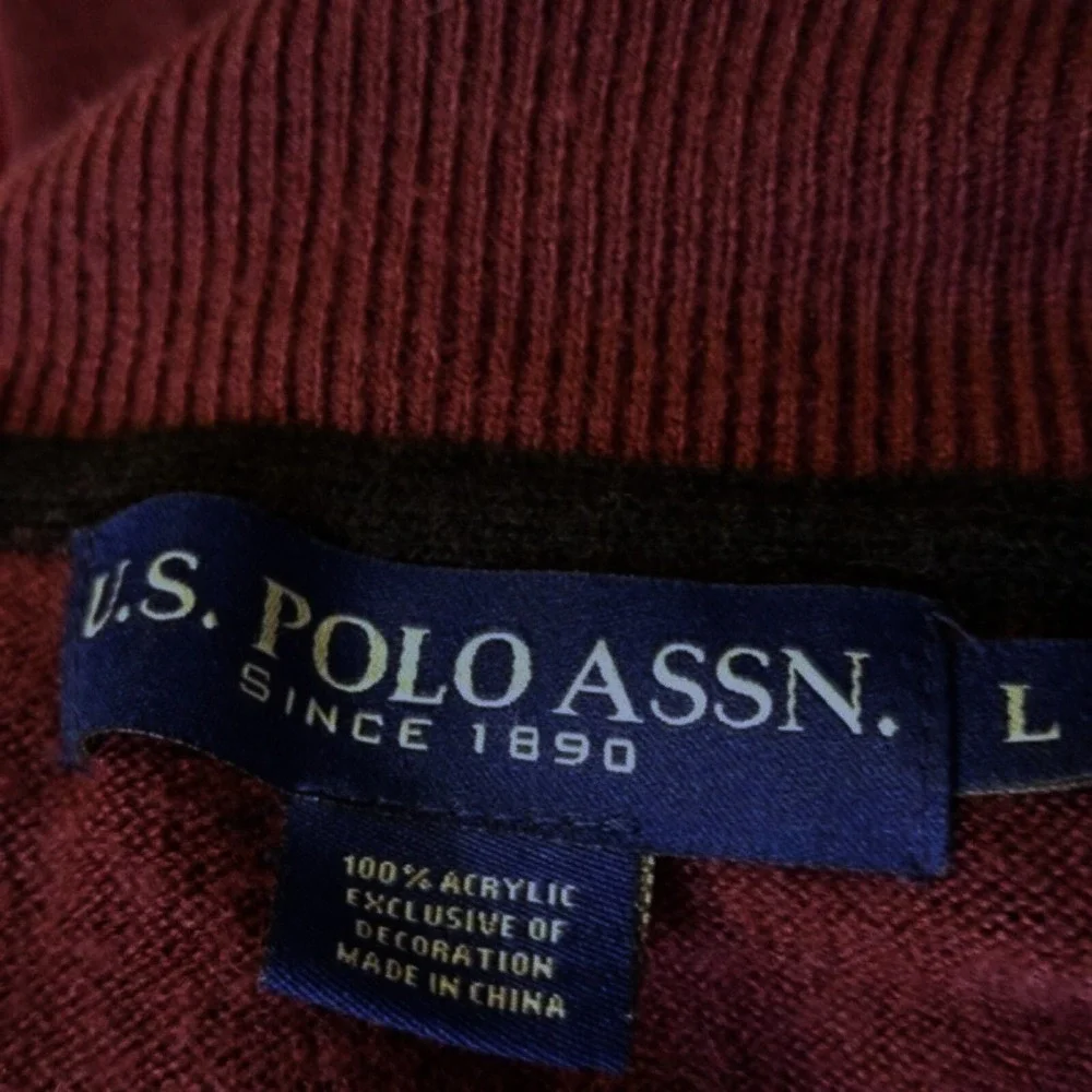 US Polo‎ Assn Quarter Zip Sweater Mens L Burgundy VTG Pullover Knit Logo Fall